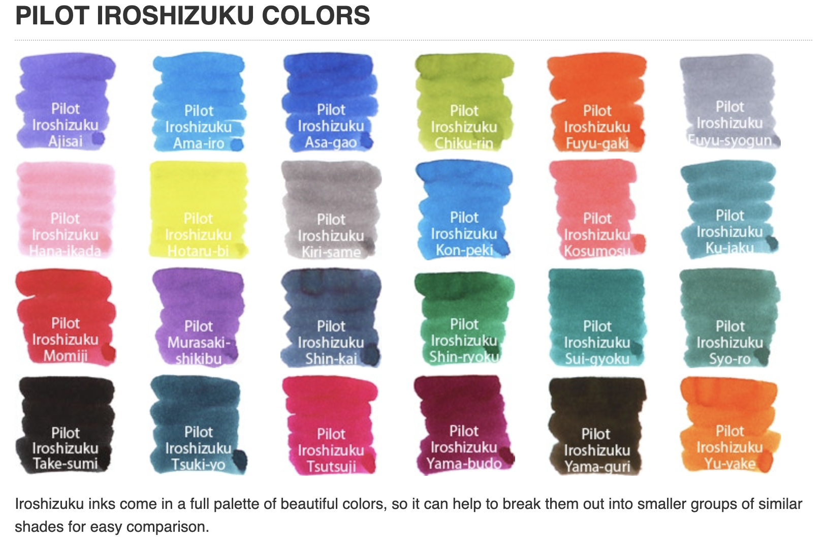 Pilot Iroshizuku 50ml Ink Bottle | Japanese Ink for Fountain Pen ...