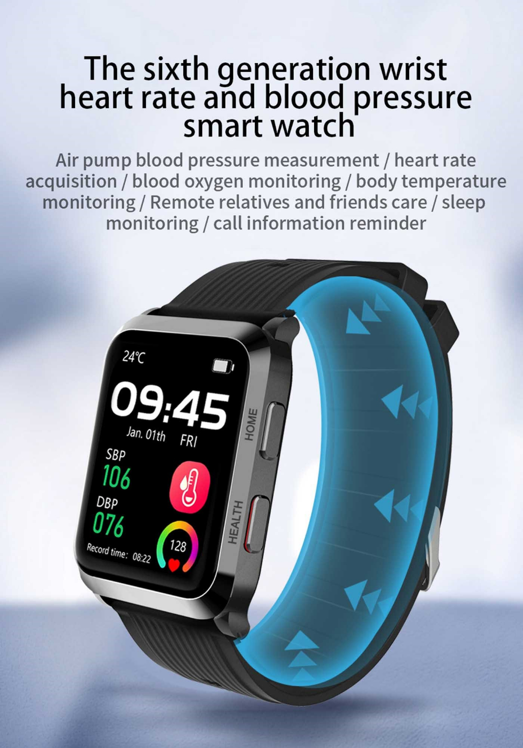 Medical Grade Smart Watch Blood pressure Air Pump Airbag