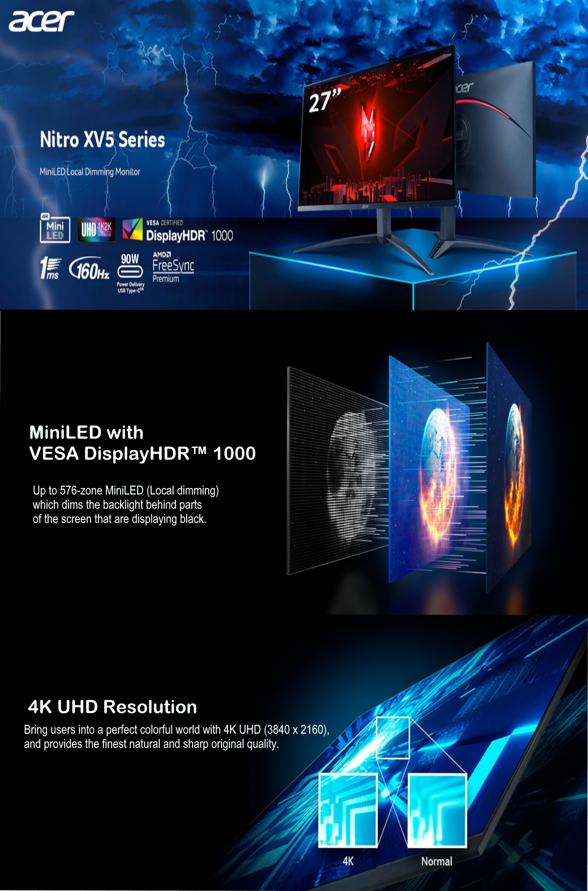 Acer Nitro XV275K P3 27 Inches 4K UHD (IPS Mini LED) Gaming Monitor
