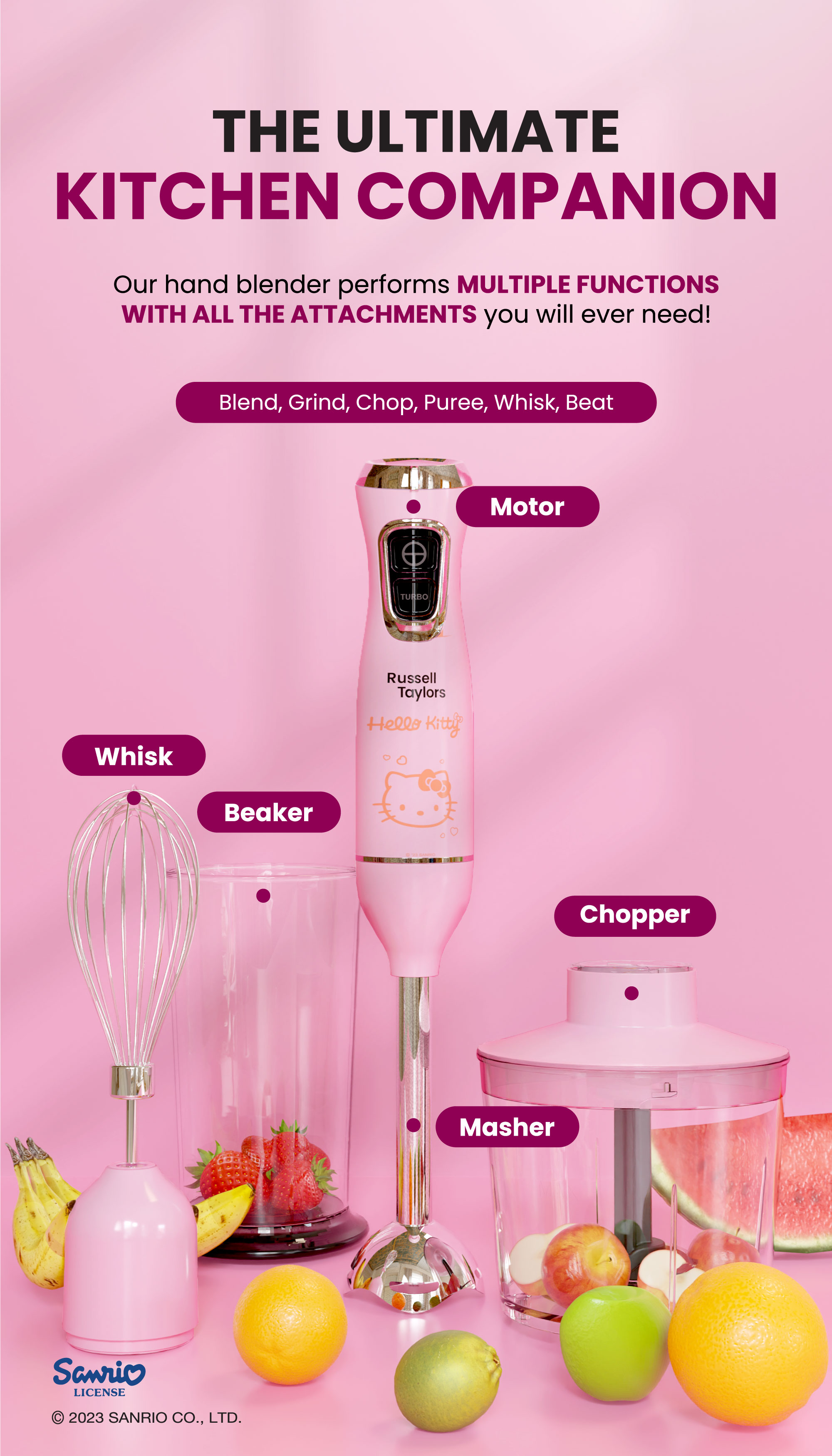 Sanrio Hello Kitty 2-in-1 Electric Whisk and Food Grinder USB