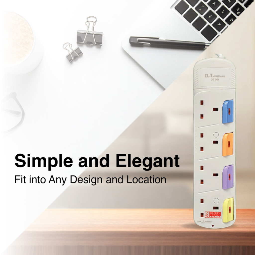 DT England 3/6 Metres Extension Socket Cord , Approved Surge Protection ...