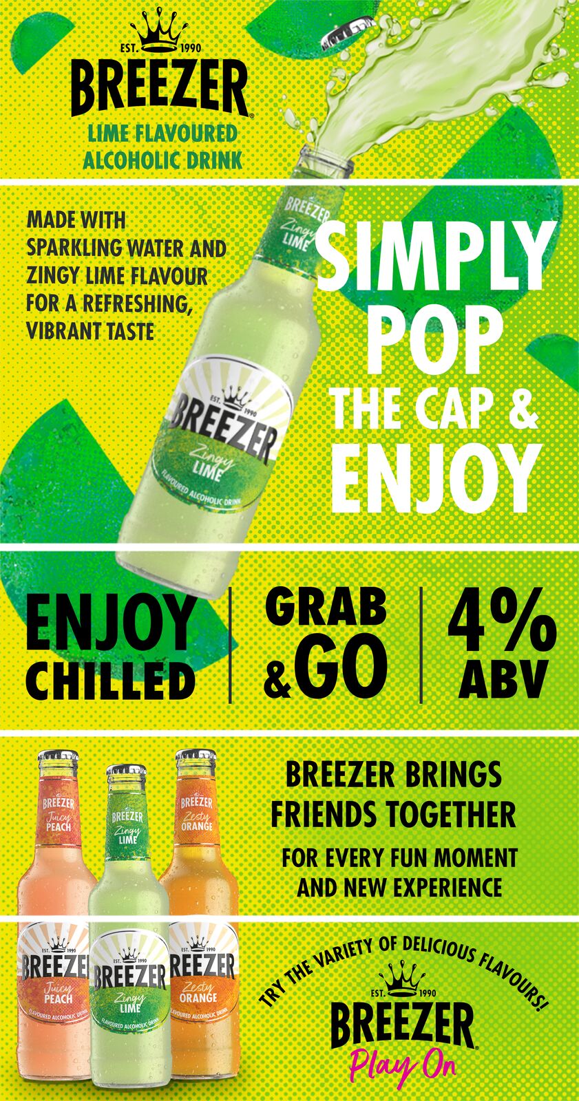 1 CASE BREEZER Lime Flavoured Alcohol Drink 275ml 27.5cl 4 ABV Ready to Drink Zingy Lime Flavour Shopee Singapore