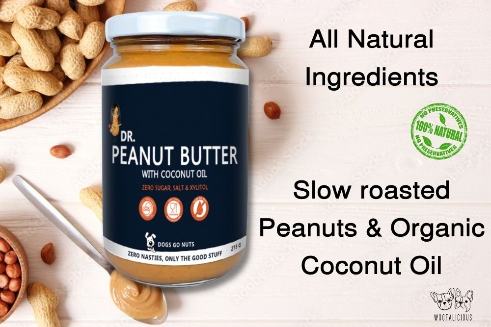 DOGS GO NUTS FOR DR. PEANUT BUTTER WITH COCONUT OIL !