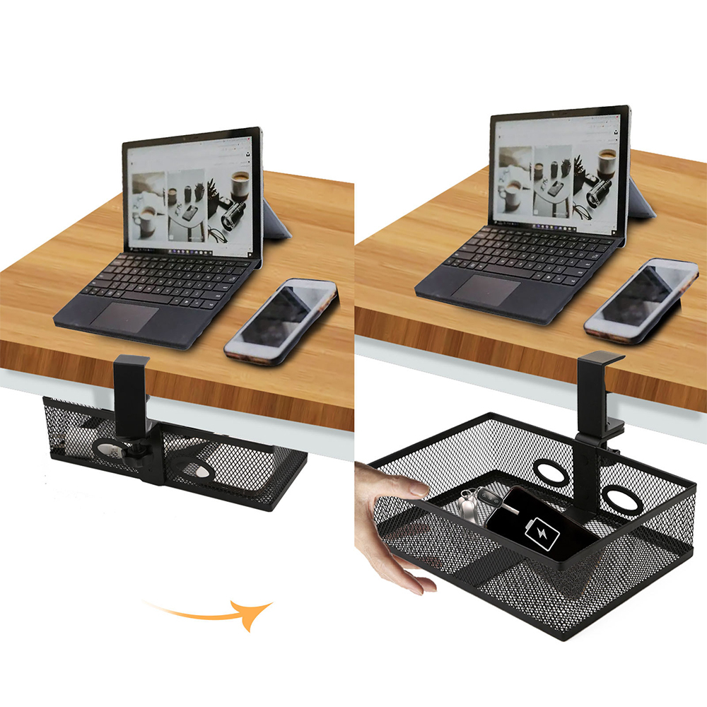 [VISIONSWIPE™] Rotatable Under Desk Basket Clamp / Storage