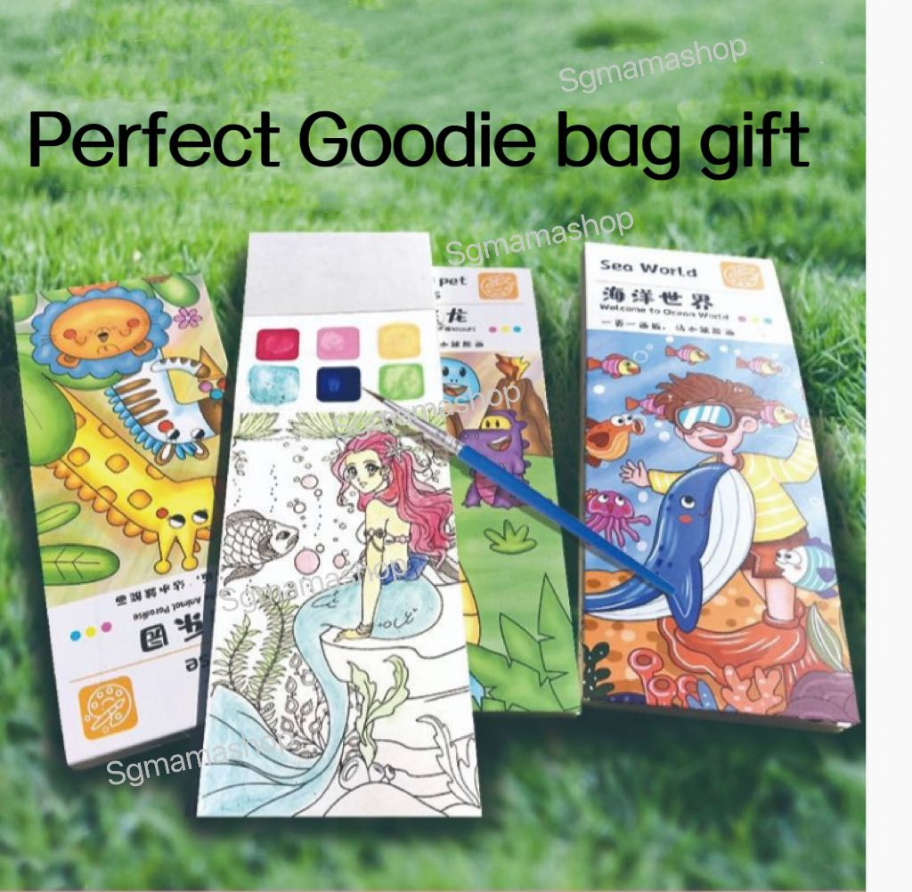 SG Stock Kids Water Coloring Painting Book with Pigment and Paintbrush ...