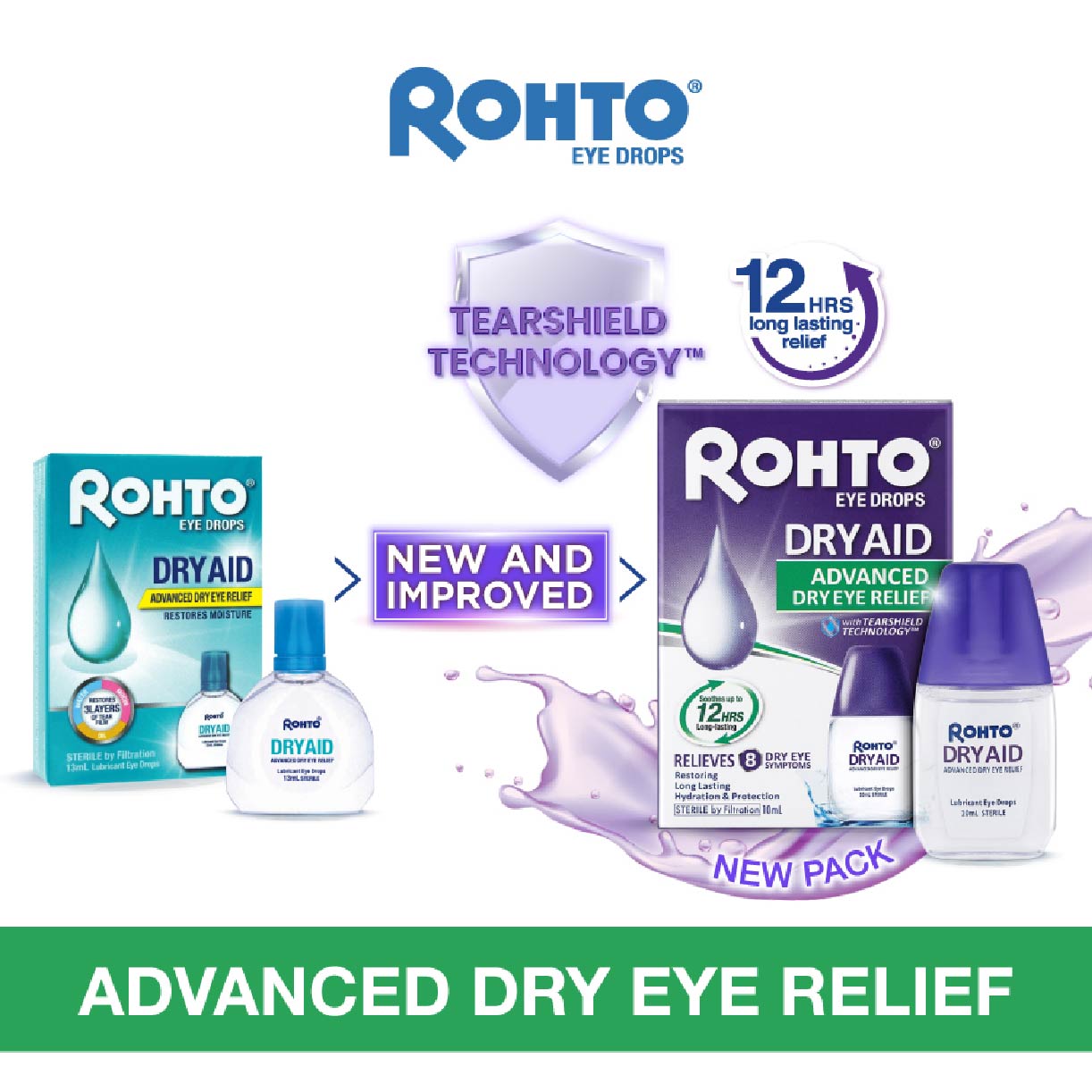 ROHTO Eye Drops Dry Aid (Sterile + Advanced Dry Eye Relief) 10ml ...