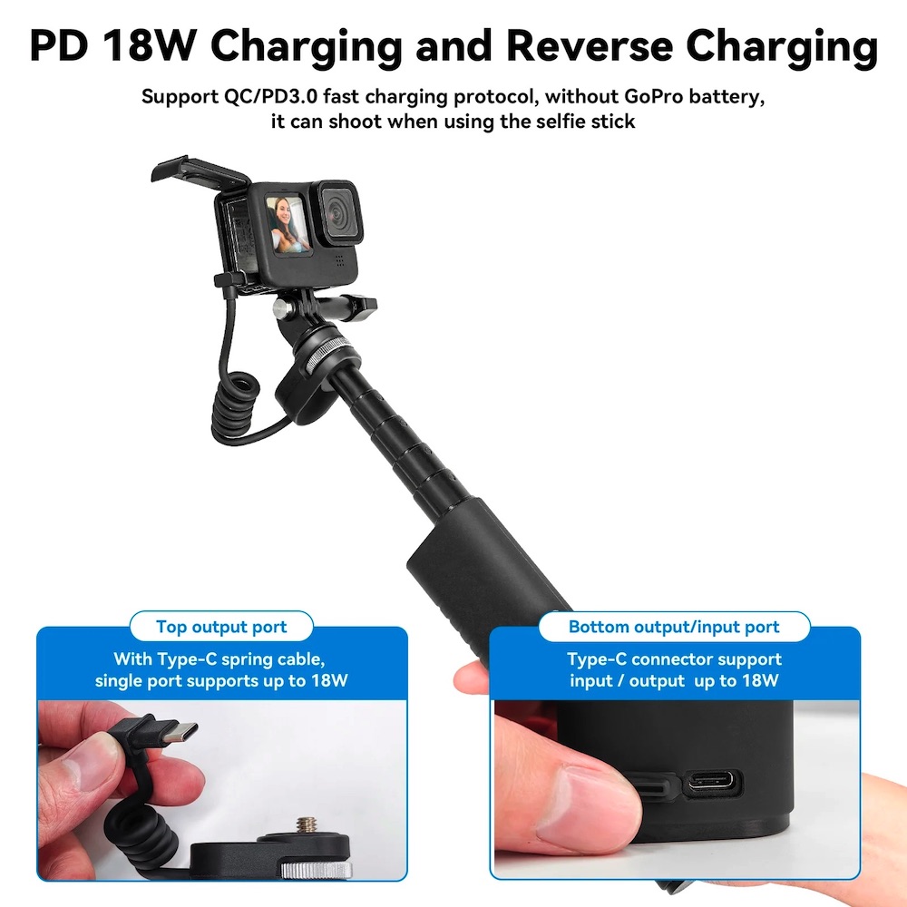 TELESIN 10000mAh Powerbank Selfie Stick Battery Charger for Smartphone ...