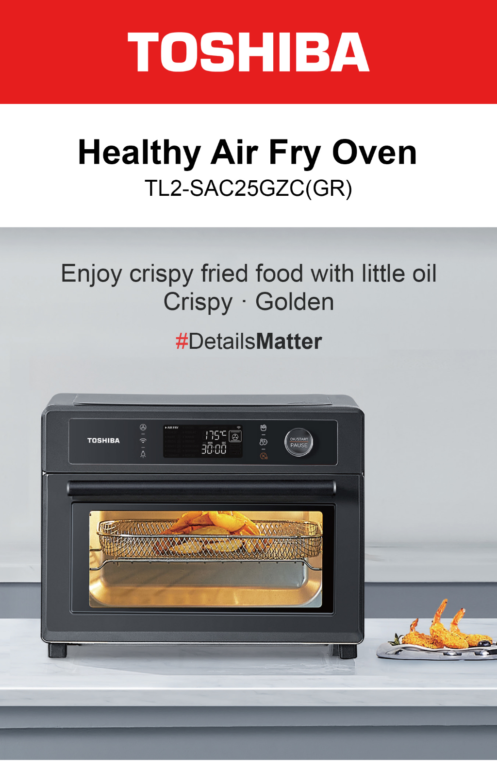 Refurbished: Toshiba Air Fryer Toaster Oven 6-in-1 Digital TL2
