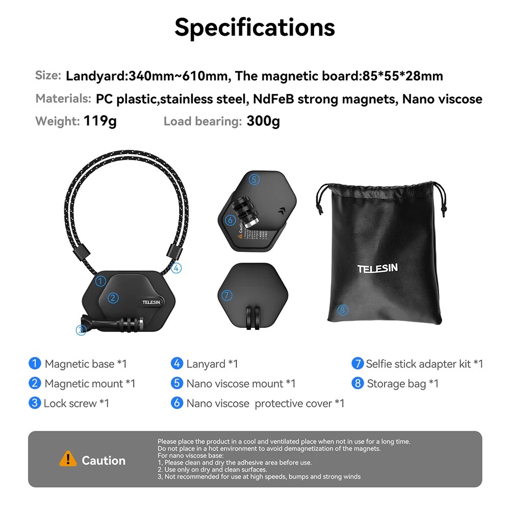 TELESIN Magnetic Lanyard Pendant Chest Strap Mount + Nano Sticker Kit ...