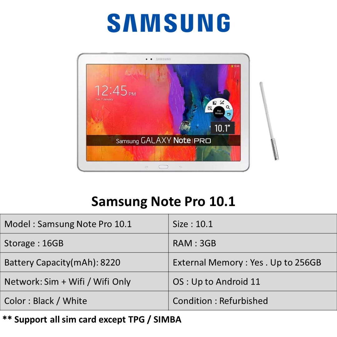 Samsung Tab S Pro Tablet / Note Pro 10.1 / Sim & Wifi / 2 In 1 Tablet