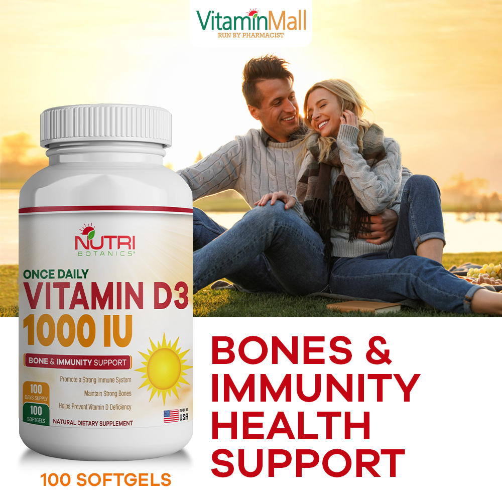 Nutri Botanics Vitamin D3 1000IU - Immune Support Vitamin D3 Supplement ...