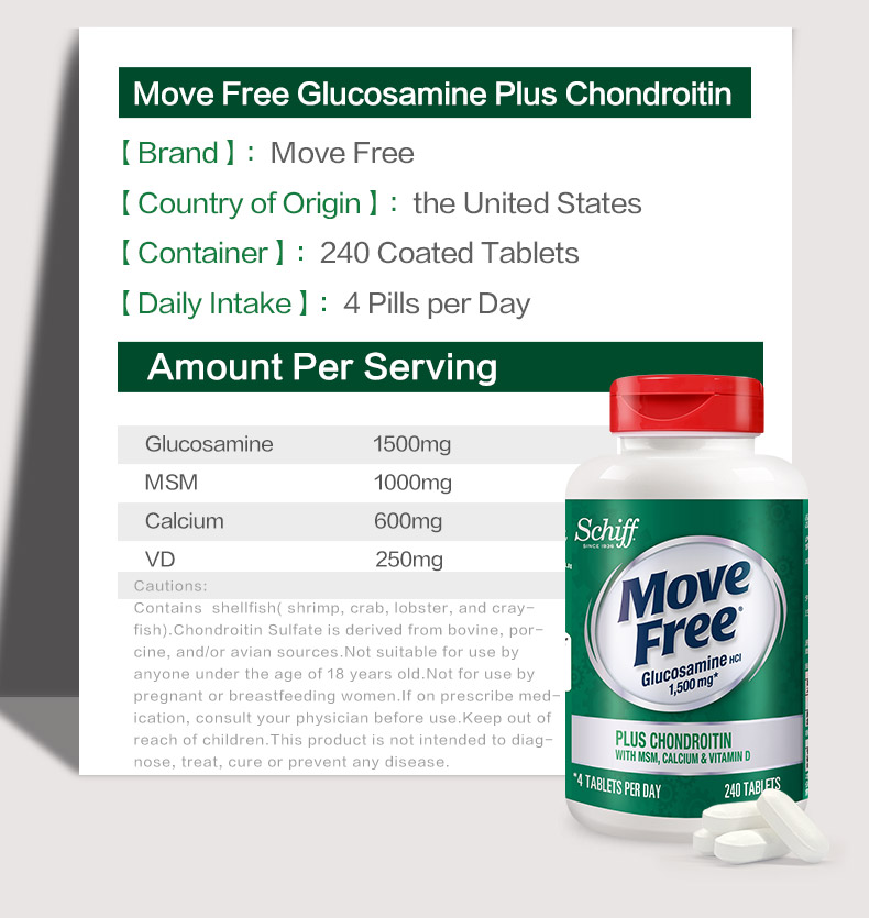 Move Free Glucosamine HCI 1500mg Joint Health Supplement 240 Tablets*4 ...