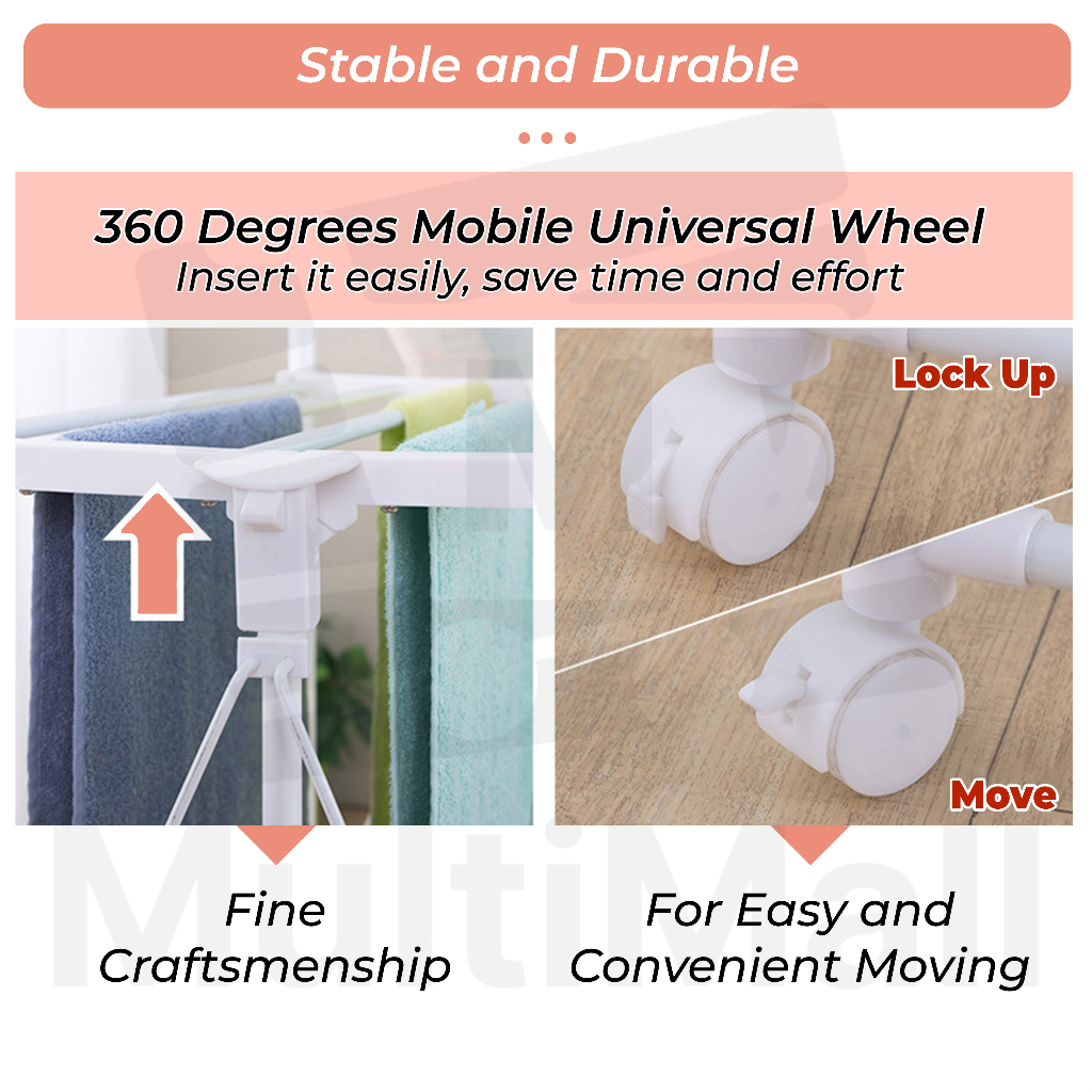 Clothes Stainless Steel Laundry Rack 1.92M No Installation Foldable ...