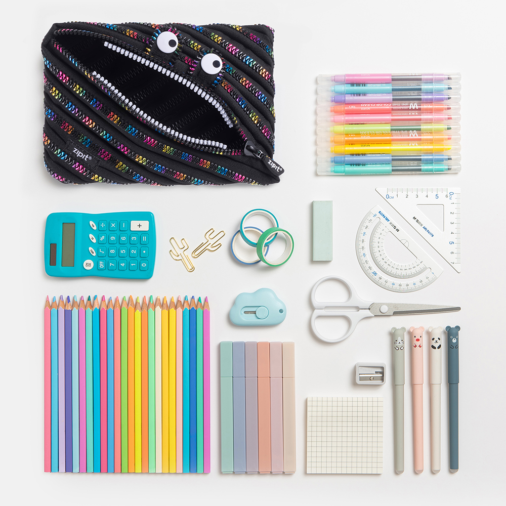 ZIPIT Monster Jumbo Pouch Size In Black and Rainbow Colour Zipper ...