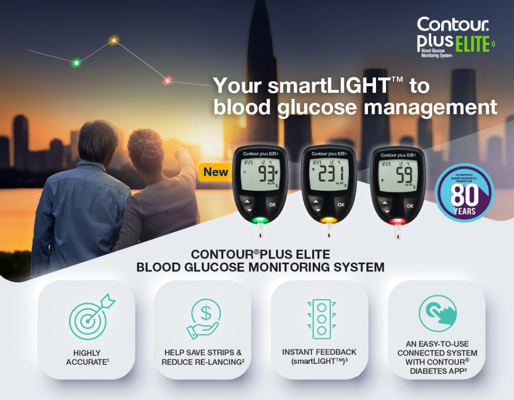 Contour Plus Elite Blood Glucose Meter (mg/dL) + 100 Test Strips + 100 ...