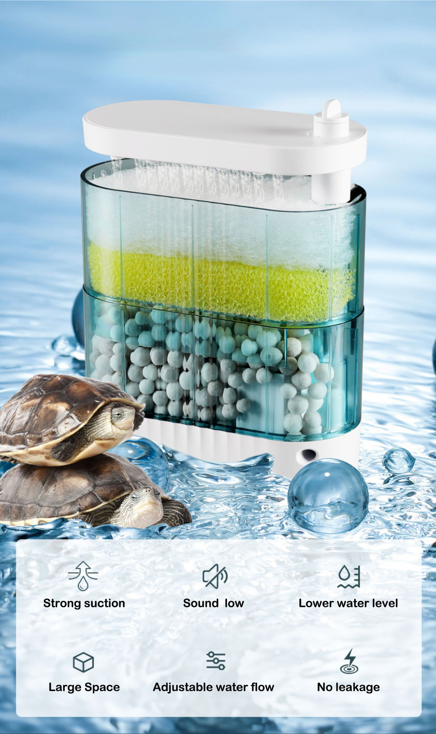 SG Turtle Filter Low Water Level for Turtle Tank, Bottom Suction 3in1 ...