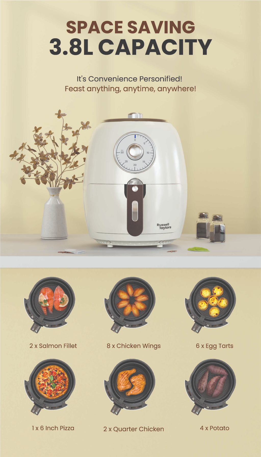 Russell Taylors Air Fryer 3.8L AF-23 (Cream)