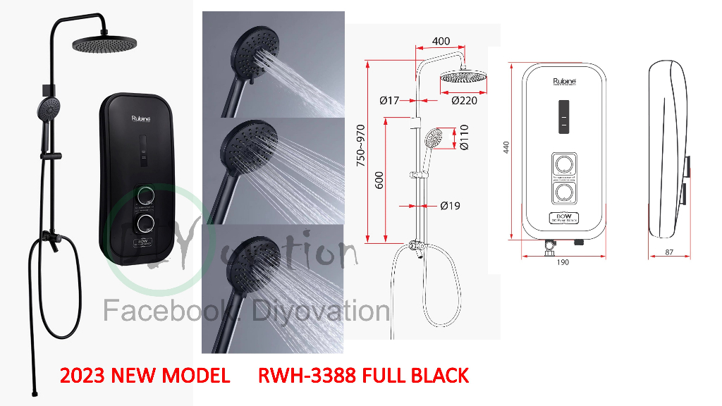 Rubine Instant Water Heater + Rain Shower + Installation/ RWH-2388/ RWH-3388/  P10 | Shopee Singapore