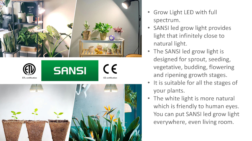 SANSI LED Grow Lights For Indoor Plants, 300W Full Spectrum Clip On Gooseneck Grow Light With Ceramic Tech 20w Power Plant Light With Optical Lens For High Ppfd Lifetime Free Bulbs Replacement White
