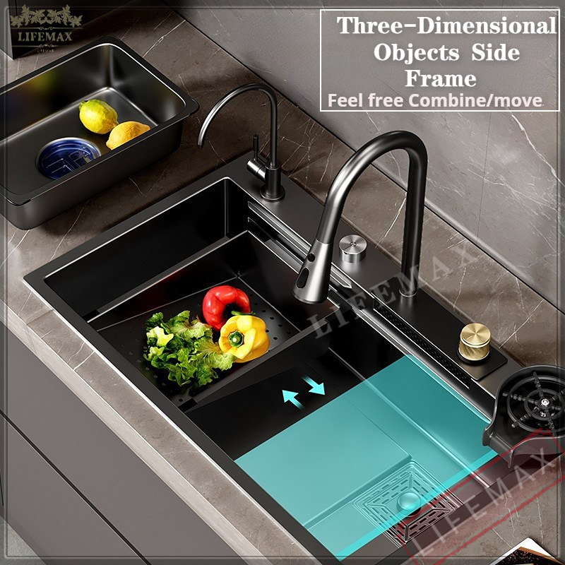 [SG Seller]Waterfall Nano Kitchen Sink 304 Stainless Steel Single Basin ...