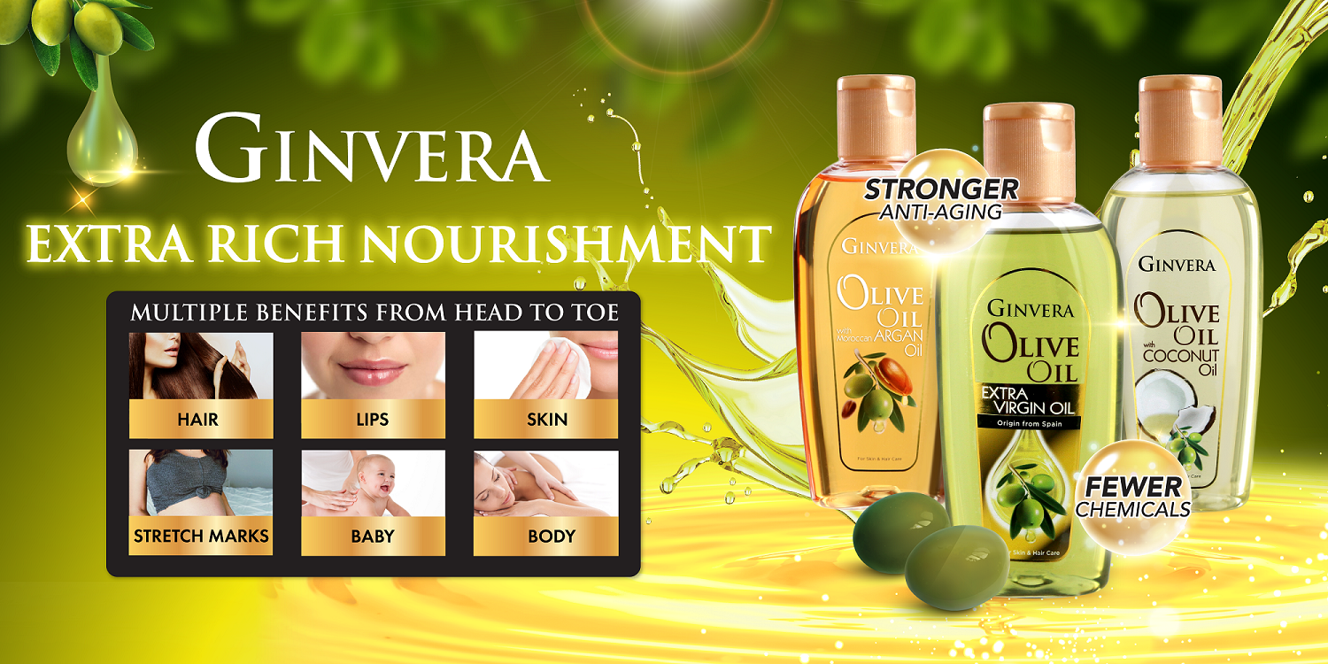 GINVERA Olive Oil 150ml for Hair/ Face/ Body Green Tea/Argan
