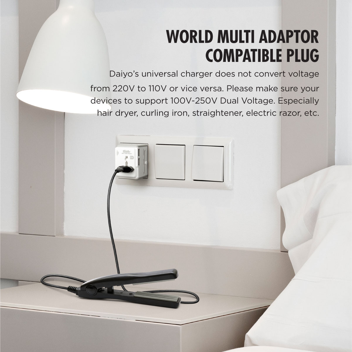 Daiyo DE 318 Travel World Multi Adaptor 3.1A, 2 USB-A + 1 USB-C Port ...