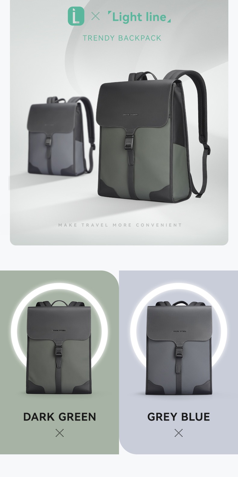 MARK RYDEN Slim Light Weight Office Water Repellent Laptop Backpack ...
