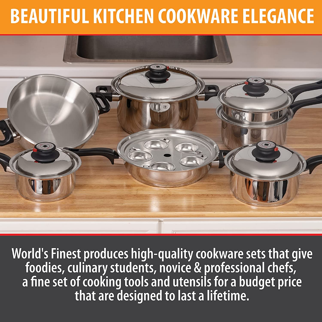 World's Finest 17pc T304 5-Ply Stainless Steel Cookware Set W/ Steam ...