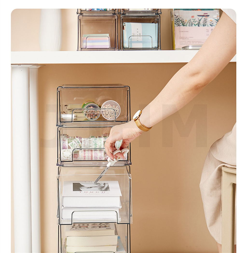 Premium Acrylic Stackable Drawer Organizer Storage Box Clear Stationery ...