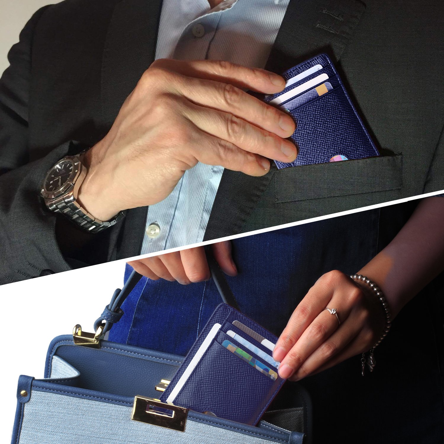 P&D Slim Credit Card Holder Leather Minimalist Wallet Front Pocket ...