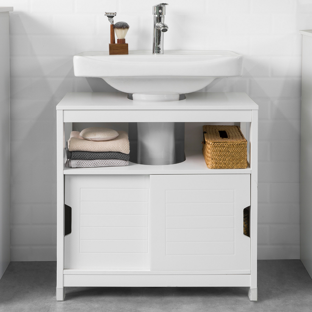 (SG STOCK)SoBuy® FRG128-II-W White Basin BTO Cabinet,Under Sink Bathroom Storage Cabinet with ...