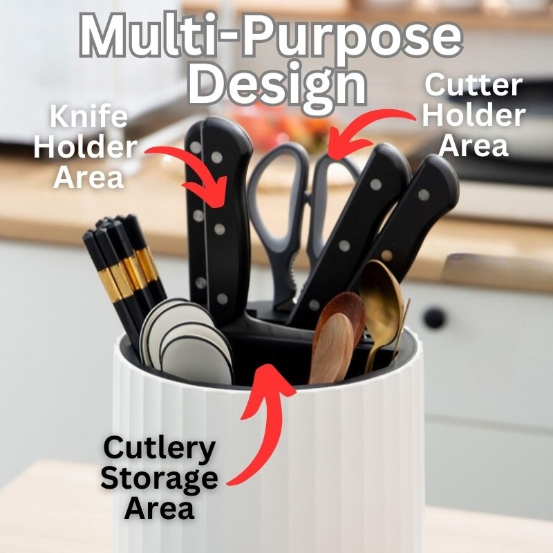 Kitchen Cutlery Storage Holder 360deg Rotating Big Capacity with Knife ...