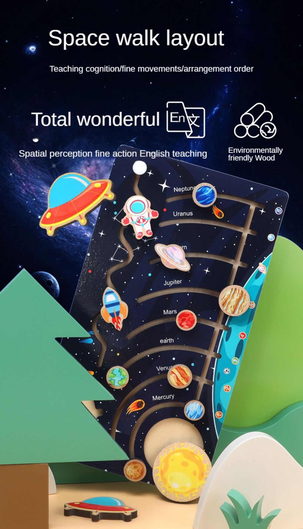 Solar System Model Board with 9 Planets Spaceship Rocket Module Early ...