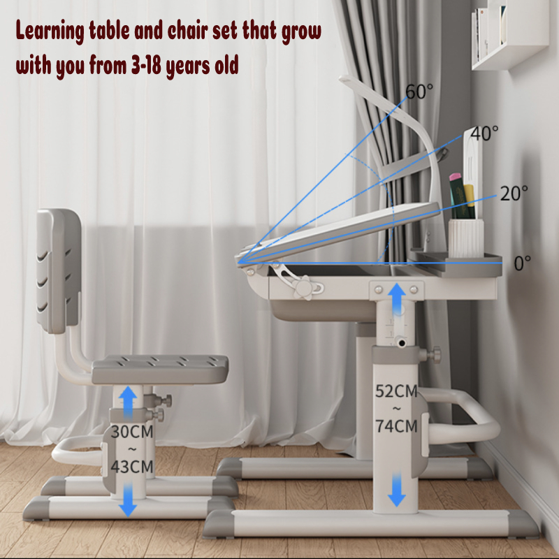 Kids Study Desk and Chair Set Height Adjustable Children Writing ...