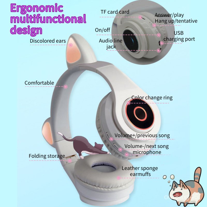 📍SG stock📍Wireless Cat Ear Headphones with Mic Foldable Bluetooth 5.0 ...