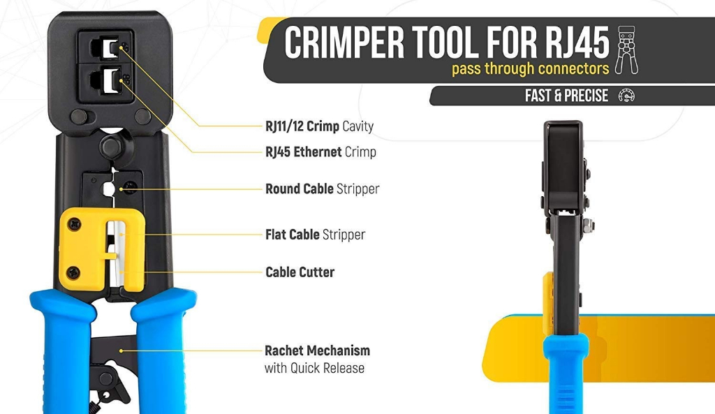 Crimping tool for Cat 5 / Cat 6 / Cat 6A / Cat 7 For RJ45 / RJ12 / RJ11 ...