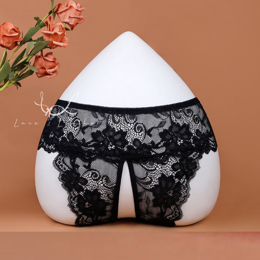 L&L Lingerie Women Sexy Crotch-Less Lace Underwear Plus Size Panty Thong For Sex 性感女情趣诱惑老公蕾丝开档内裤