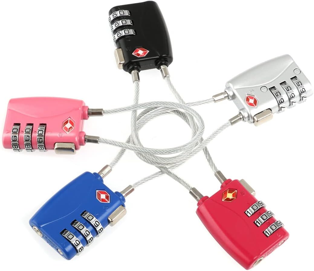 Giftidea TSA Approved Luggage Locks, 3 Digit Steel Cable Lock, Wire ...