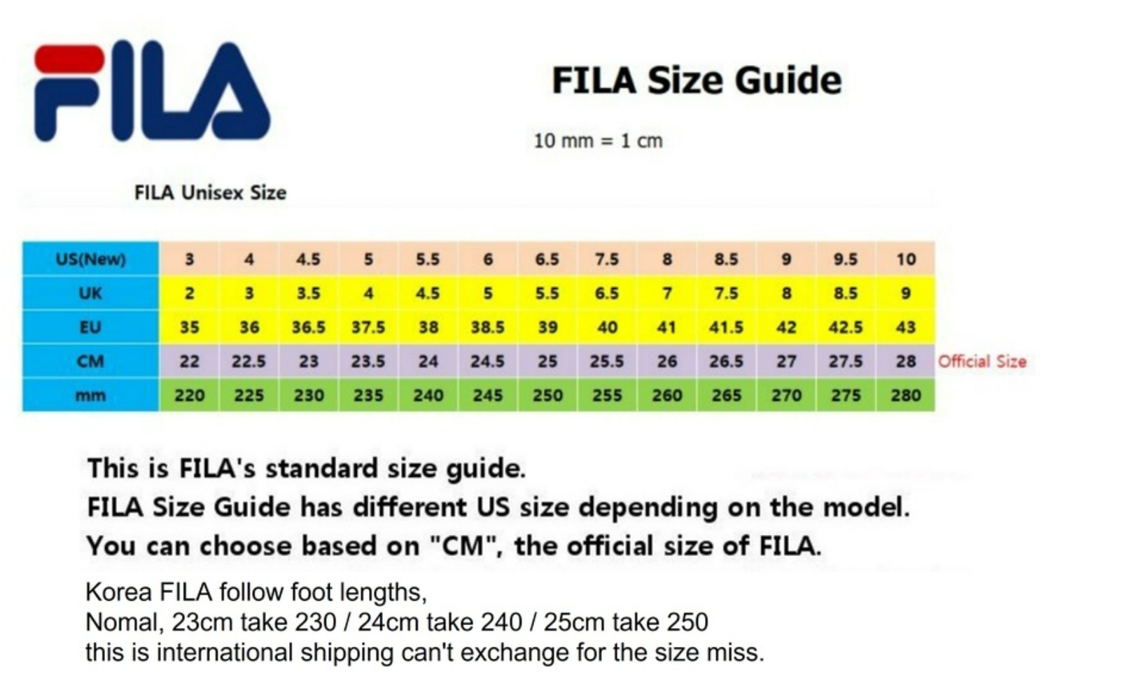 Size chart fila disruptor 2 korea new arrivals