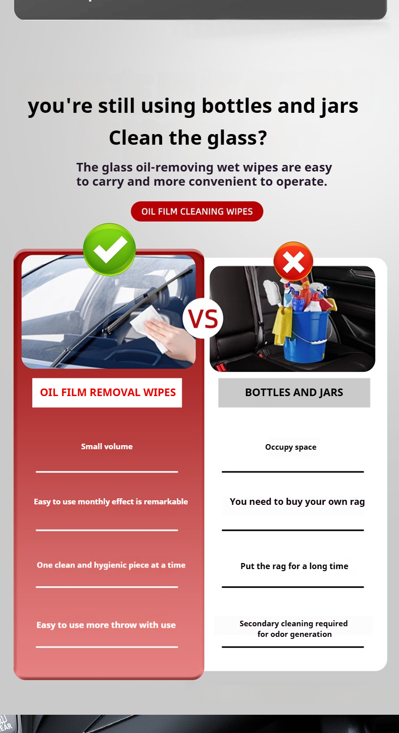 ⚡SG HOT SALE⚡Car Glass Oil Film Wet Wipes Glass Cleaning Windshield Oil ...