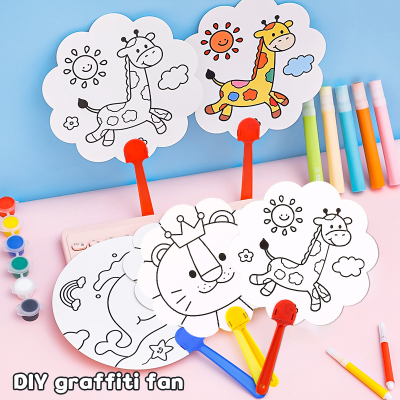 【SG 24H SHIP】Kids DIY Art Colouring Portable Paper Fan Creative diy ...