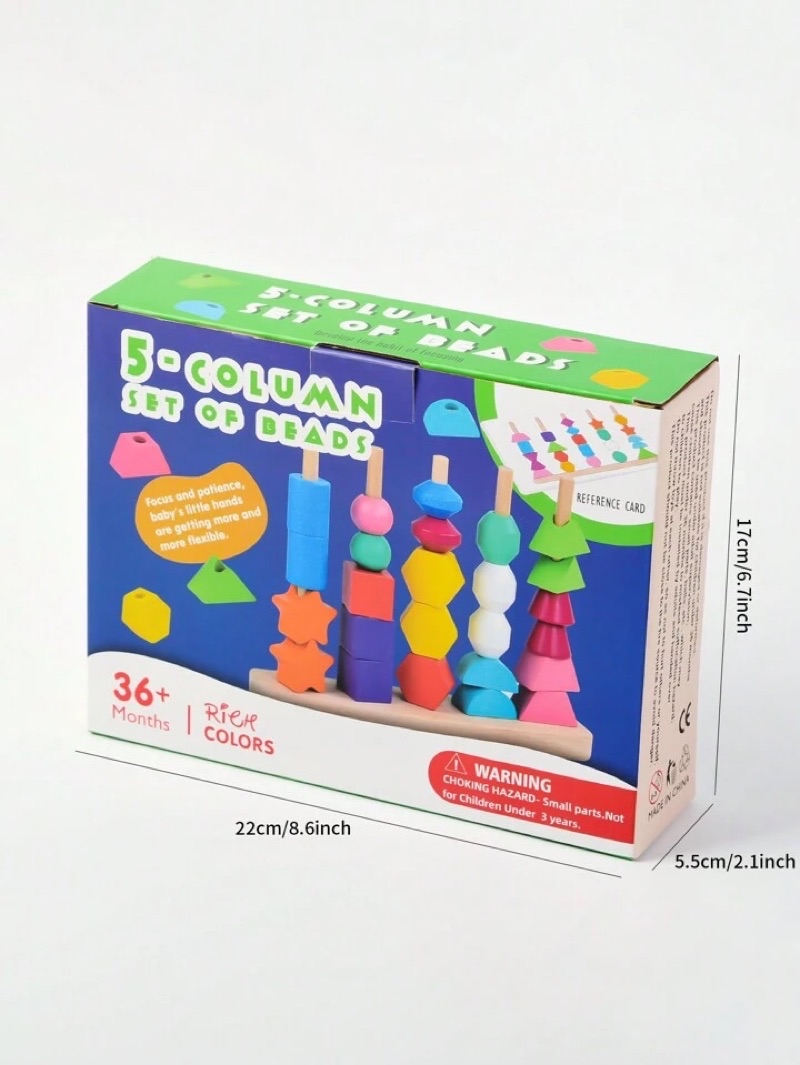 Montessori Wooden Beads Sequencing Toy Set Lacing Beads & Matching ...
