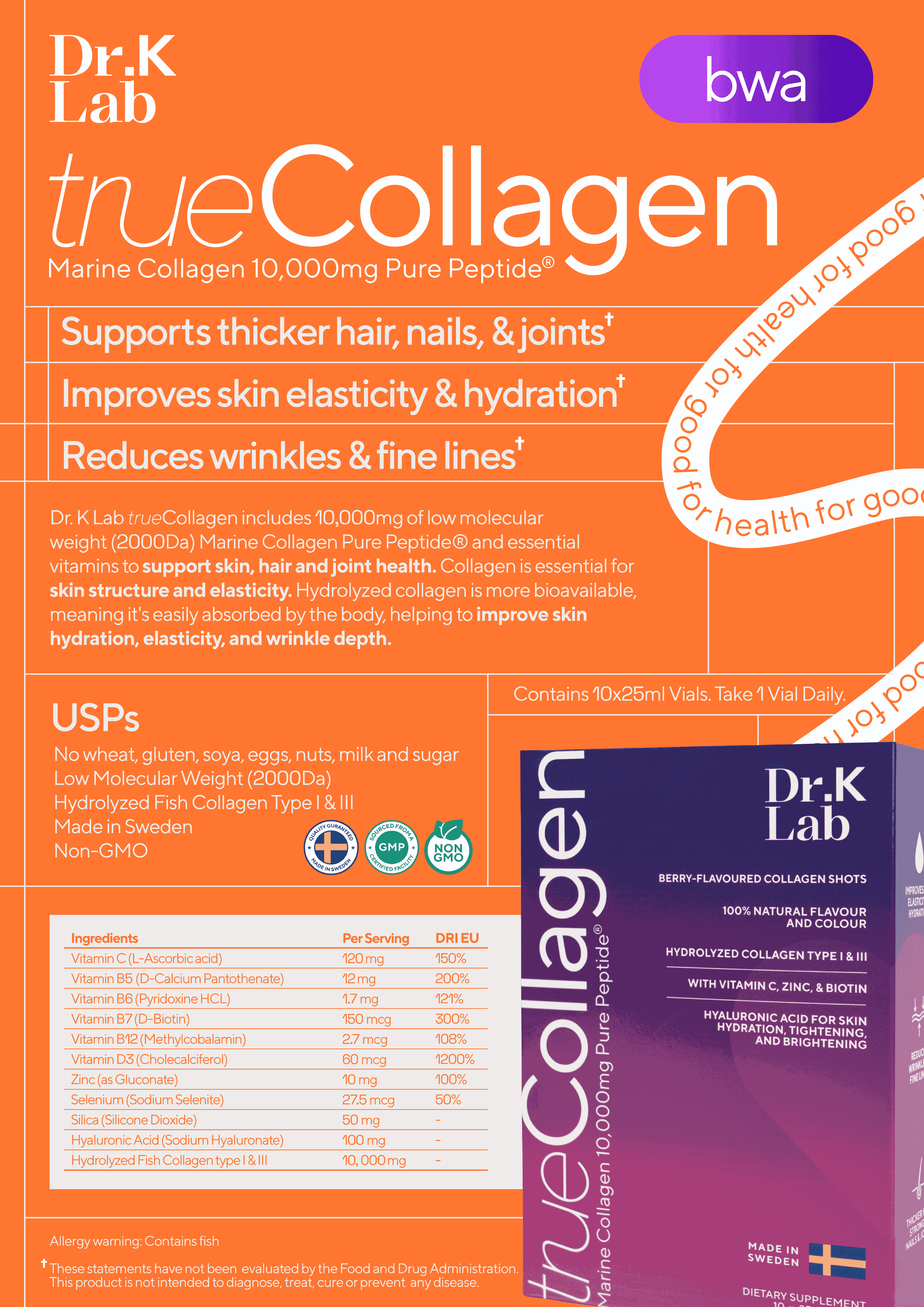[SG] Dr. K Lab Marine Collagen 10,000mg Pure Peptide® Berry Flavor 25 ...