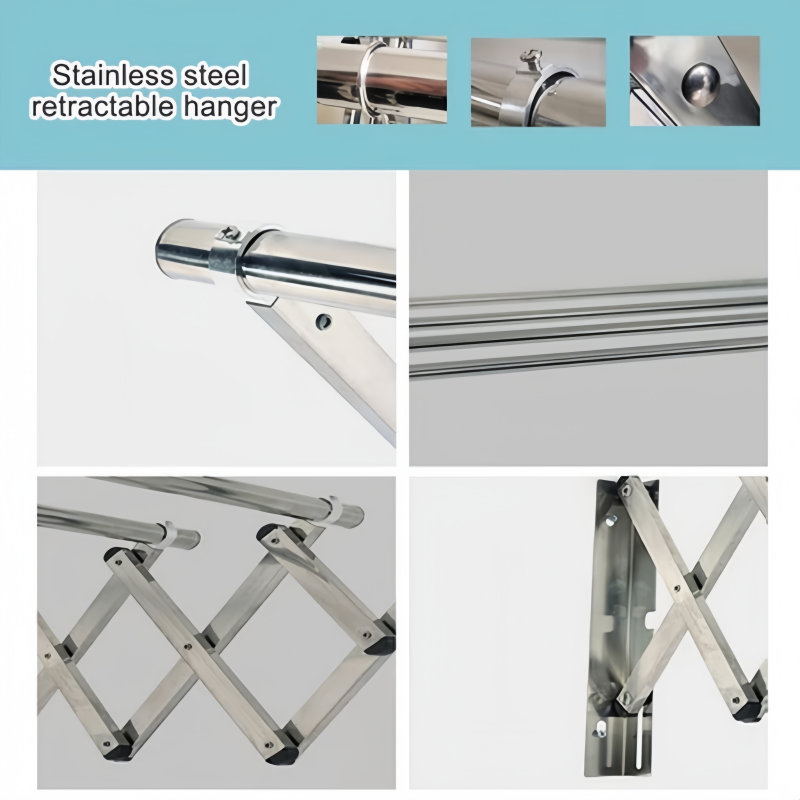 3/4Bar 1.2M-2M Retractable Drying Rack Multi-rod Stainless Steel Wall ...