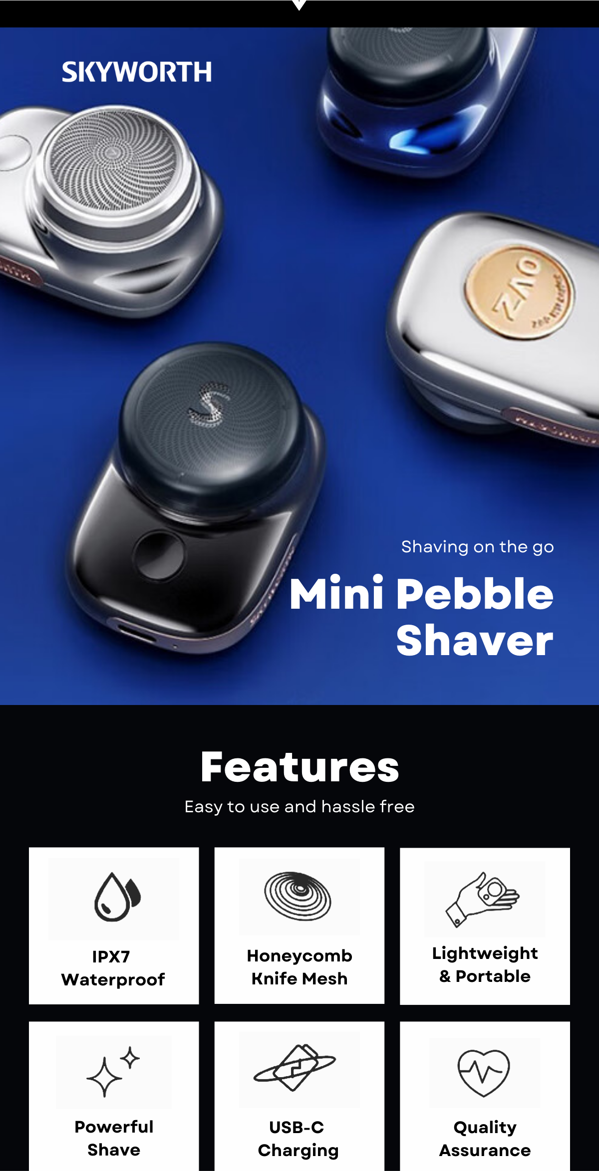 Skyworth Mini Pebble / YS33 / G3 / S5 / ZXS31 Electric Shaver with Li ...