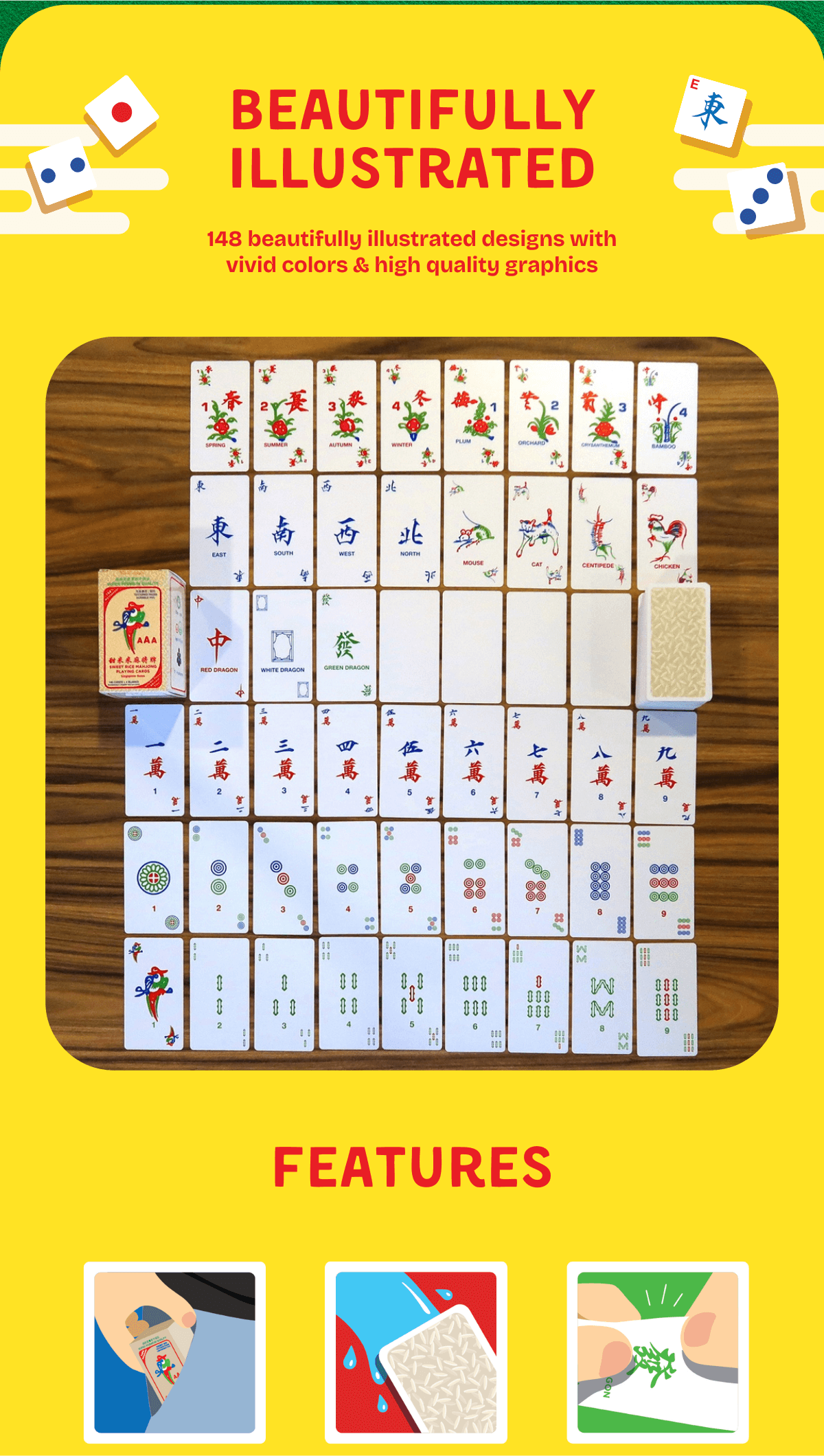 Sweet Rice Mahjong Cards Singapore Rules 148+4 Cards | Travel Friendly ...