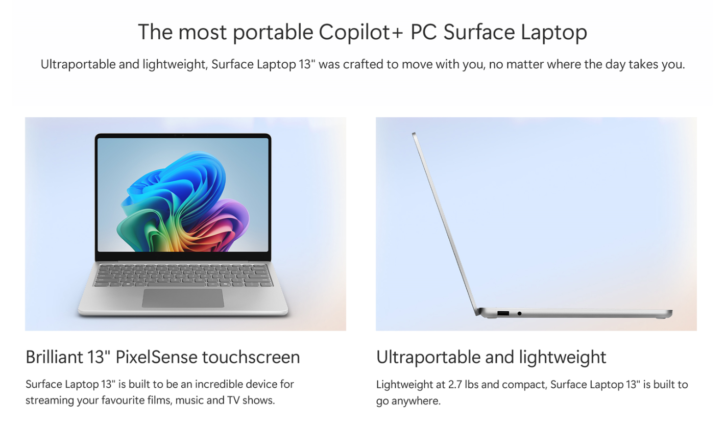 [Laptop] Microsoft Surface Laptop 13-inch Copilot+PC 256GB/512GB C8 ...