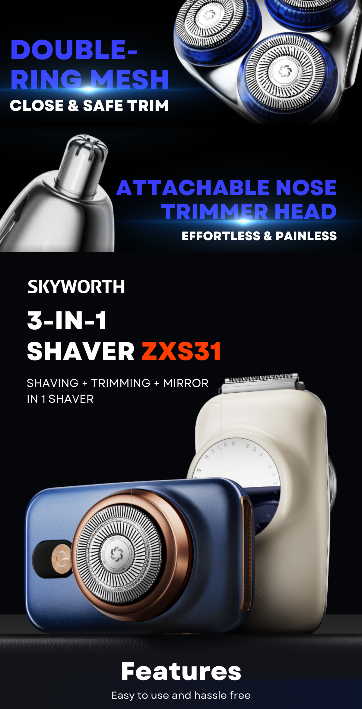 Skyworth Mini Pebble / YS33 / G3 / S5 / ZXS31 Electric Shaver with Li ...