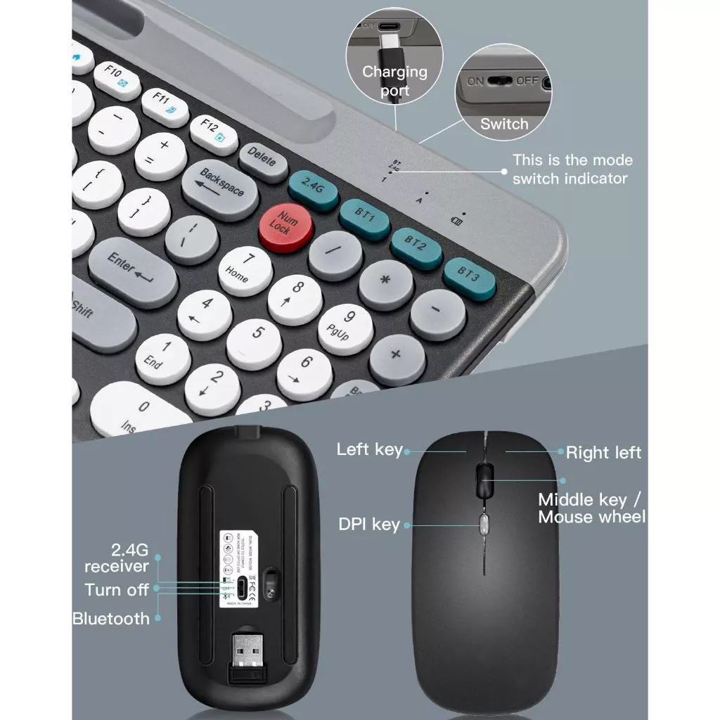 Bluetooth Rechargeable Keyboard - Multi-Device Switch typing between ...