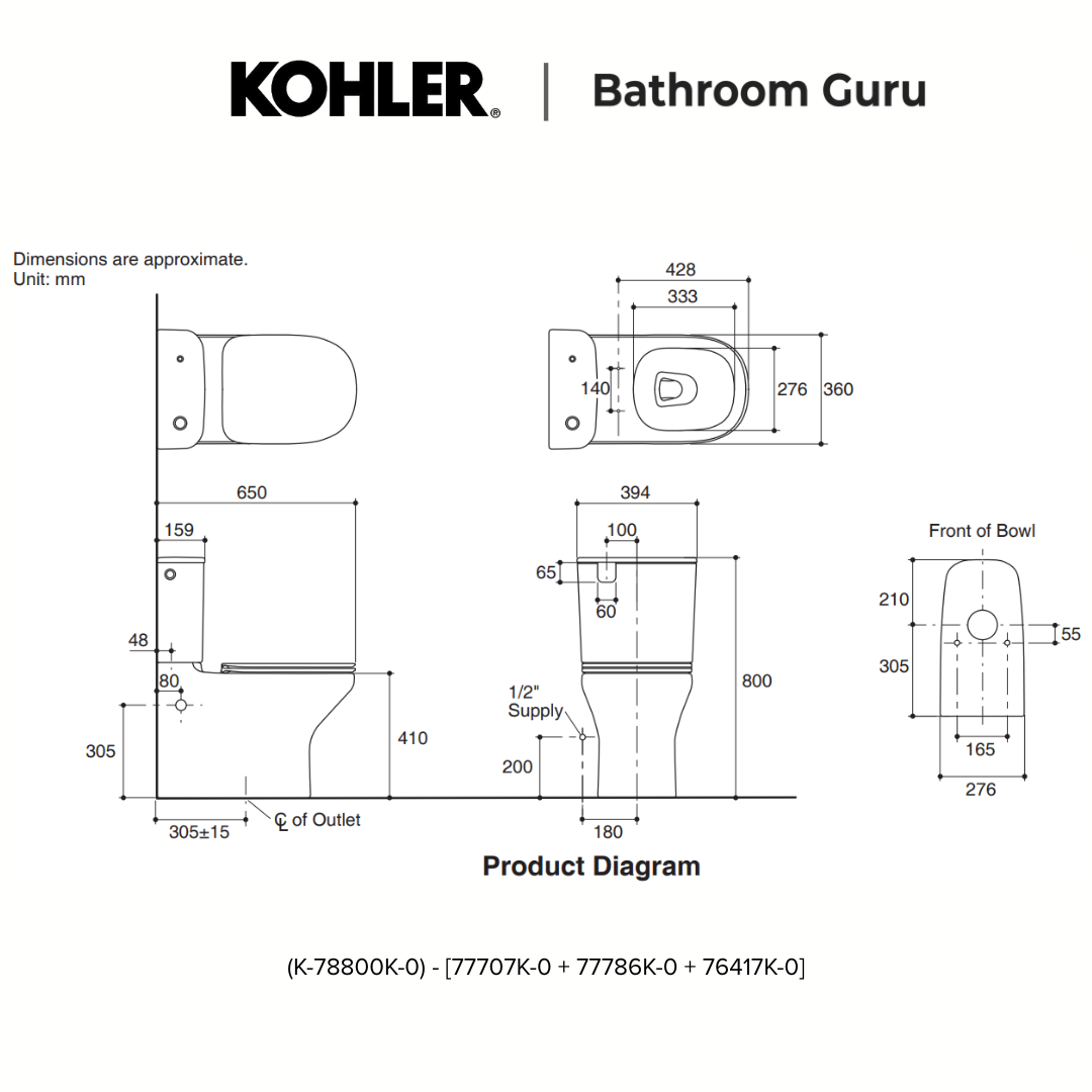 KOHLER MODERNLIFE Back-To-Wall Rimless Floorstanding WC - K-78800K-0 ...